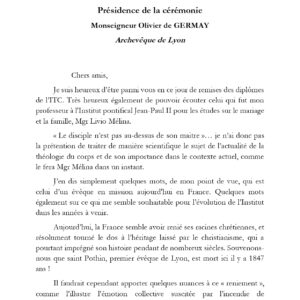Remise des diplômes - Discours de Mgr de Germay