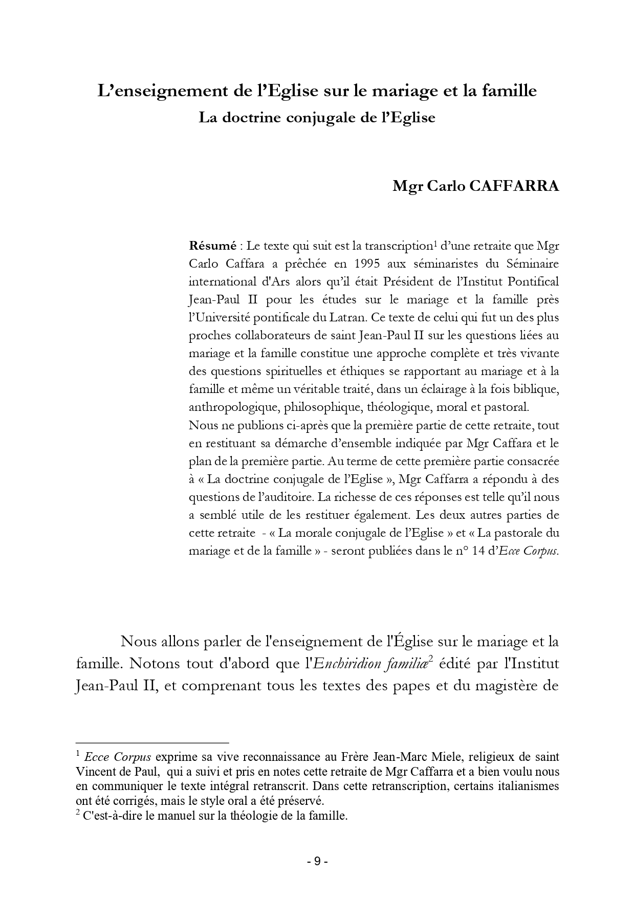 Doctrine conjugale de l’Eglise