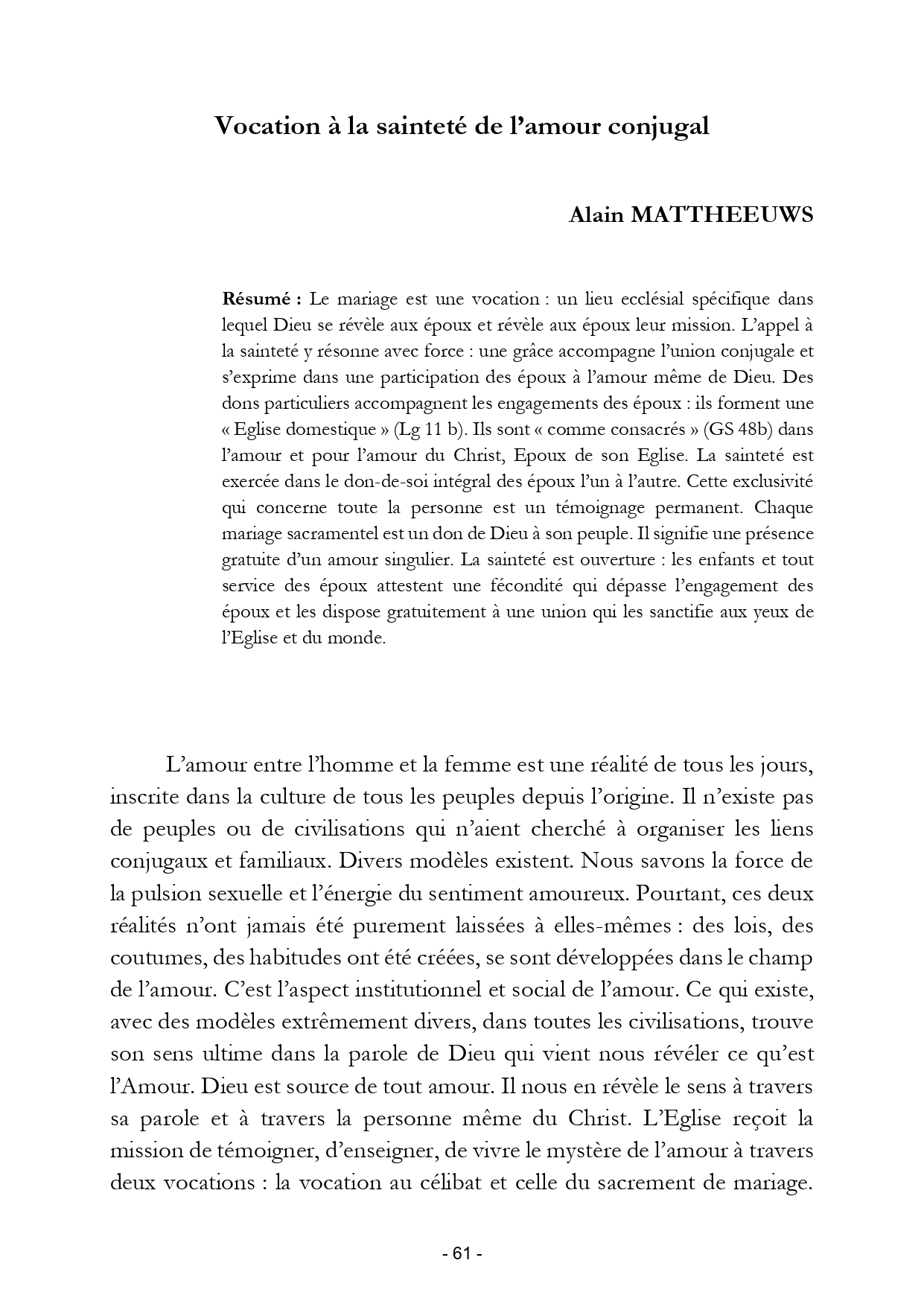 Vocation à la sainteté de l’amour conjugal