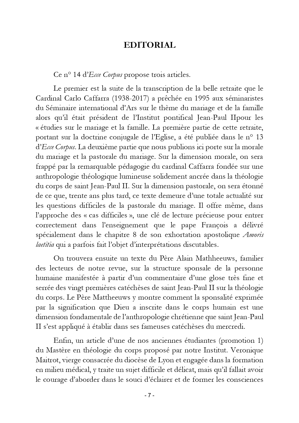 Editorial – Ecce Corpus – Numéro 14