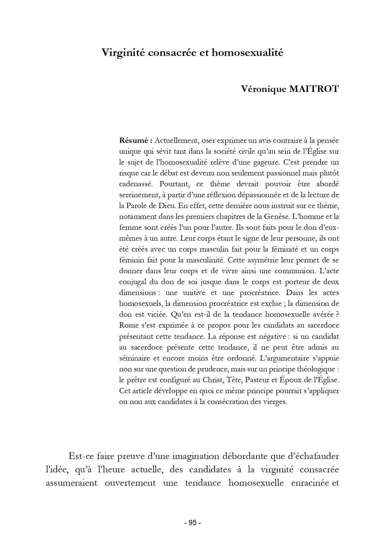 Virginité consacrée et homosexualité